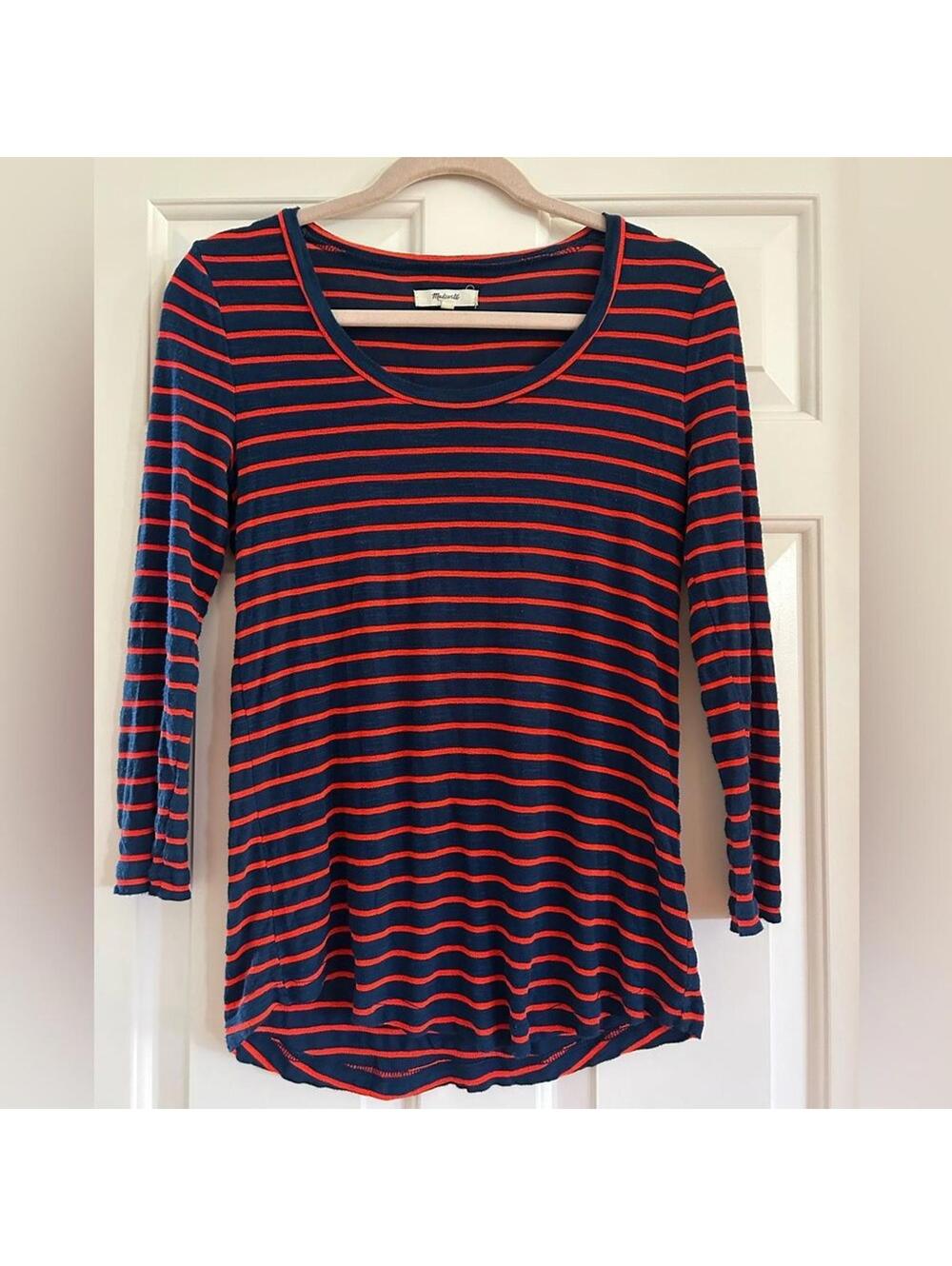 Madewell Long Sleeve Top Womens Size Small Striped Navy Orange